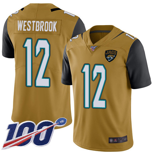 Men Nike Jacksonville Jaguars 12 Dede Westbrook Gold Stitched NFL Limited Rush 100th Season Jersey
